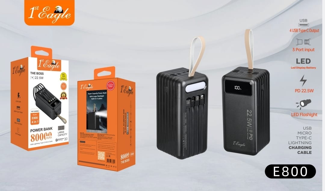 E800 Power Bank (80,000mAh)  PD Super Fast Charging with Cables  NEW ARRIVAL view 2